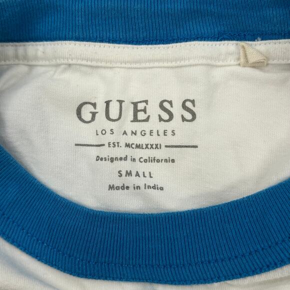 Guess Retro Ringer 90s Orange Blue White Stripe Tee T Shirt Size Small S B14 - Picture 4 of 6